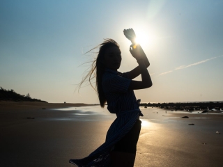 Girl portrait at winter beach
